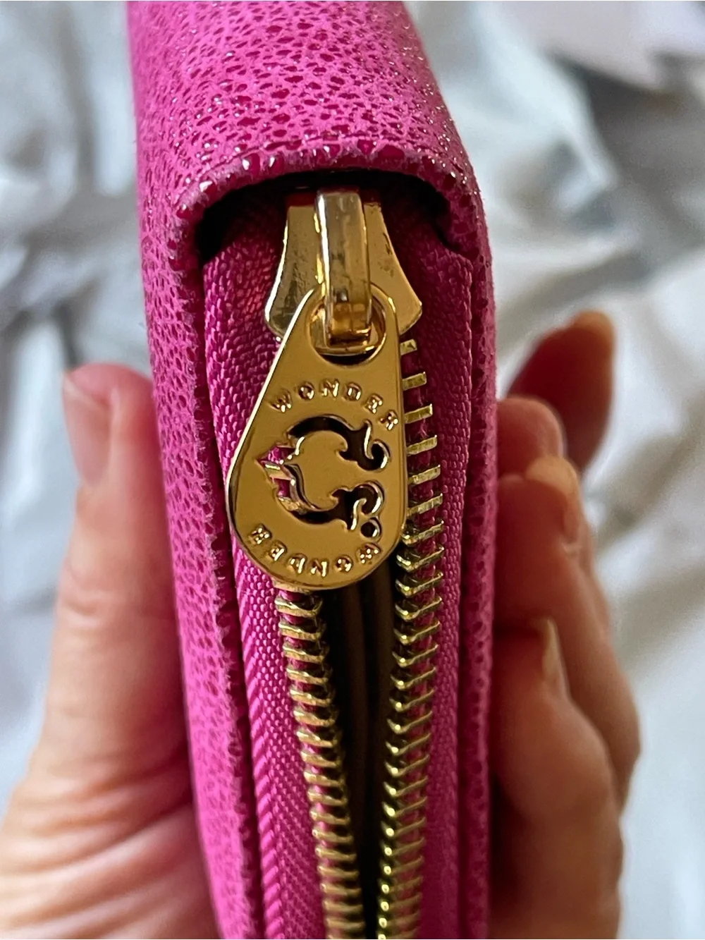 C. Wonder Fuchsia Zip-Around Wallet with Gold Logo